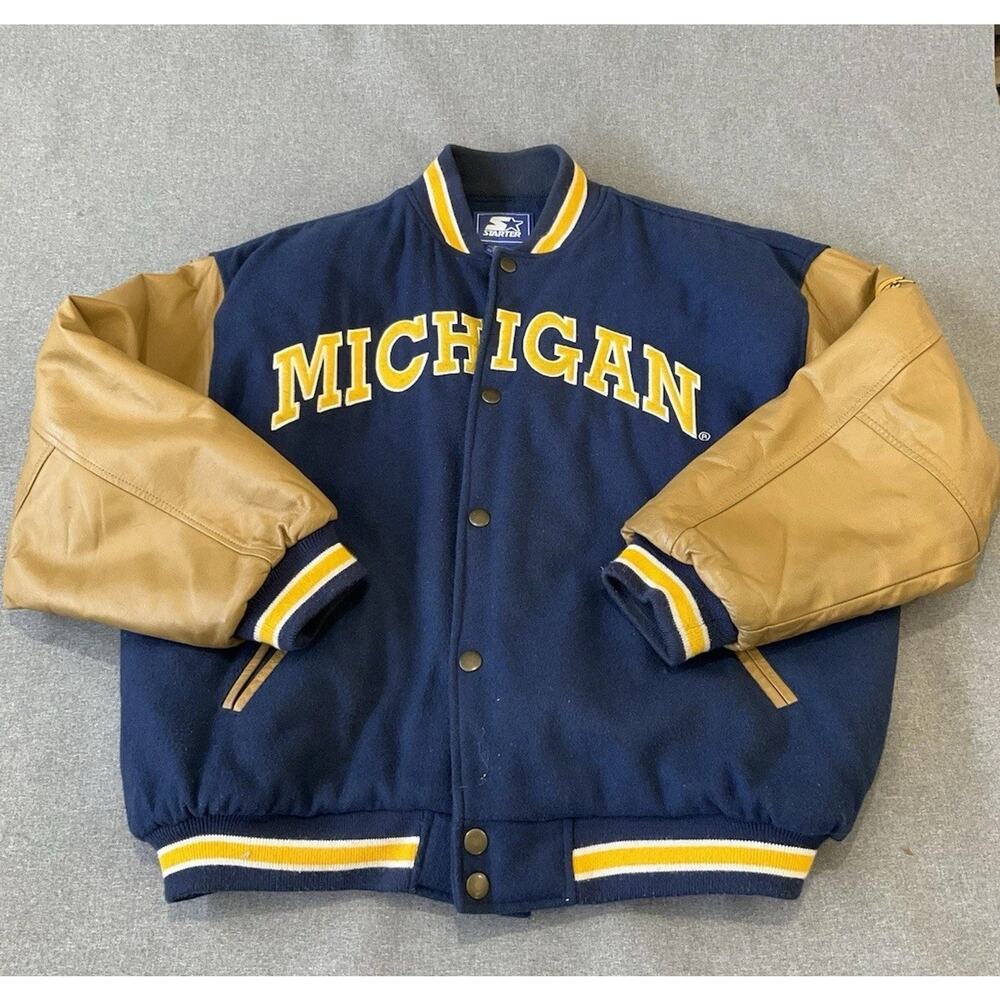 Vintage Michigan Wolverines Starter Wool and Leather Varsity College Jacket XL